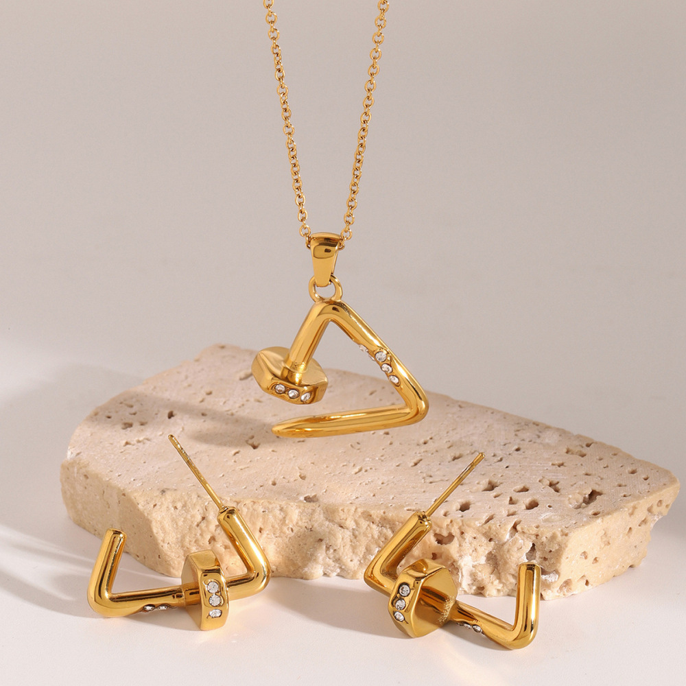 Collier Avec Pendentif Géométrique En Acier Inoxydable Plaqué Or  Pour Femme, Série Simple Et Décontractée, 1 Pièce Image4