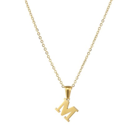collier avec pendentif en acier inoxydable plaqué or  pour femme, série simple, lettre simple