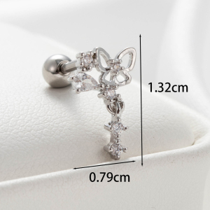 Boucles D'Oreilles Piercing Pour Femme, 1 Pièce, Série Simple Heart, En Acier Titane Sans Placage, Avec Zircon. h5 Image5