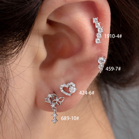 Boucles d'oreilles piercing pour femme, 1 pièce, série Simple Heart, en acier titane sans placage, avec zircon.