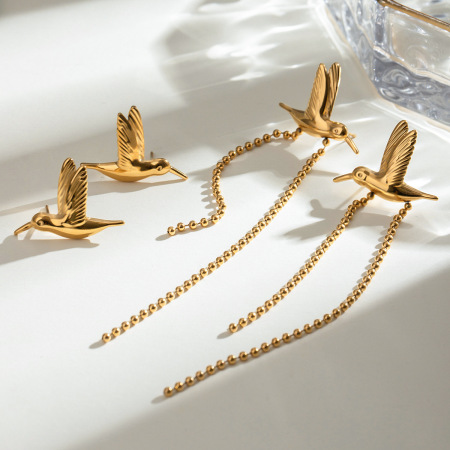 1 paire de boucles d'oreilles pendantes ethniques rétro à motif animalier, en acier inoxydable plaqué or pour femme