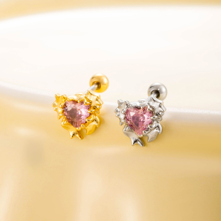 Boucles d'oreilles piercing pour femme, 1 pièce, série Simple Heart, en acier titane sans placage, avec zircon. 2