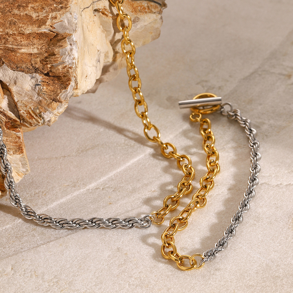 Collier Chaîne Géométrique En Acier Inoxydable Plaqué Or  Pour Femme, Série Simple, 1 Pièce Image2
