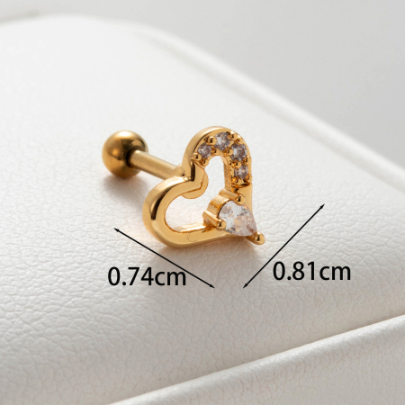 Boucles d'oreilles piercing pour femme, 1 pièce, série Simple Heart, en acier titane sans placage, avec zircon. 2