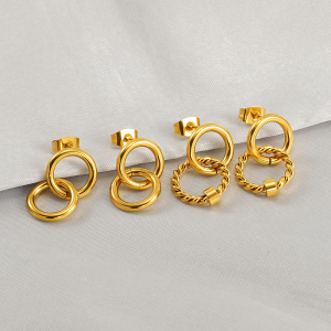 1 Paire De Boucles D'Oreilles À Tige Pour Femme En Acier Inoxydable Plaqué Or , Série Simple Daily Twist h5 Image3