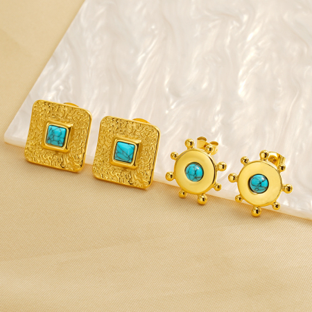 1 paire de boucles d'oreilles à tige géométriques simples en acier inoxydable plaqué or  pour femme