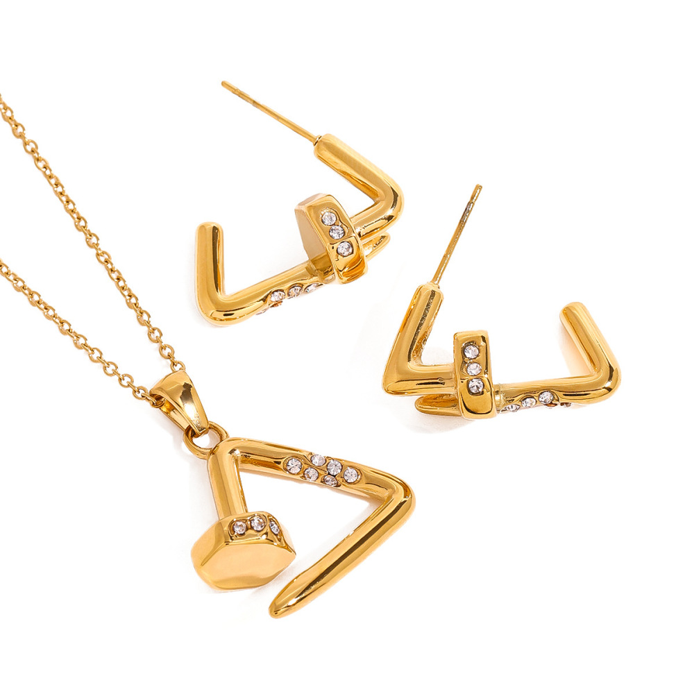 Collier Avec Pendentif Géométrique En Acier Inoxydable Plaqué Or  Pour Femme, Série Simple Et Décontractée, 1 Pièce Image5