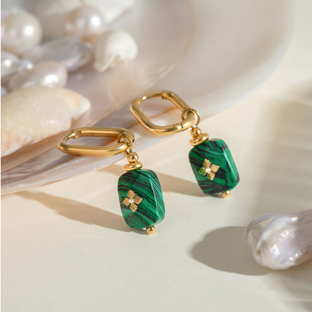 1 paire de boucles d'oreilles pendantes élégantes géométriques en acier inoxydable plaqué or  pour femmes, série classique
