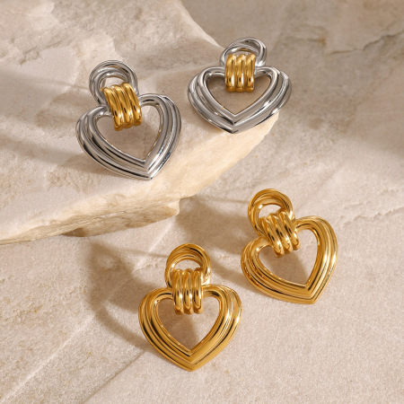 1 paire de boucles d'oreilles à tige en acier inoxydable plaqué or  pour femme, série simple sweet heart