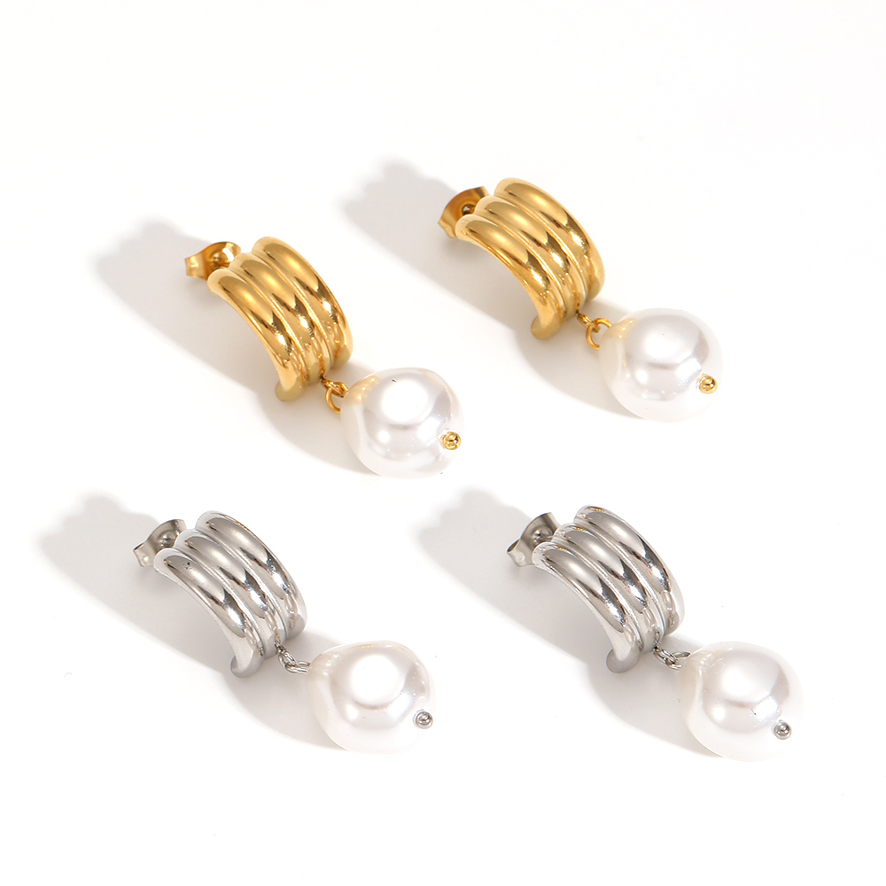 1 Paire De Boucles D'Oreilles Pendantes Géométriques Rétro Plaquées Or Avec Perles Artificielles Image4