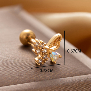 Boucles D'Oreilles Piercing Femme Simple Series Classic Heart En Acier Titane Sans Placage, Ornées De Zircon. h5 Image5