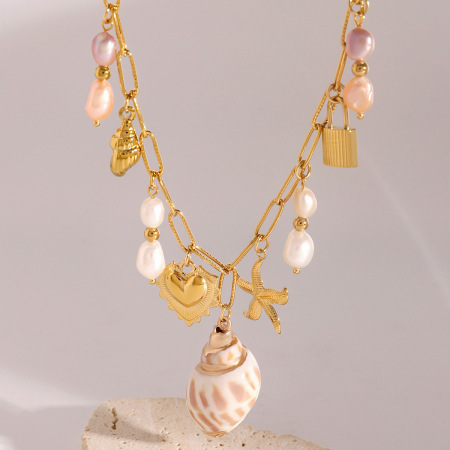 collier avec pendentif tortue de vacances en acier inoxydable plaqué or  pour femme, série simple, 1 pièce