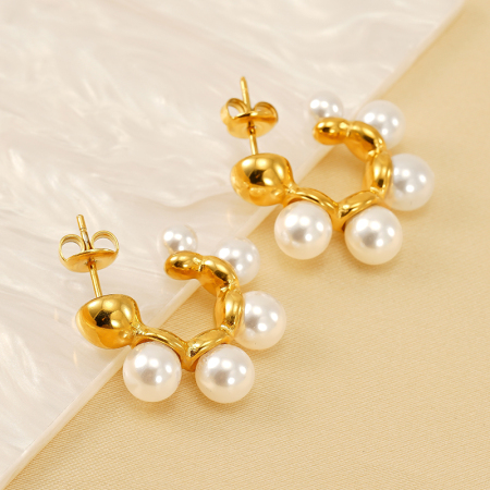 1 paire de boucles d'oreilles pendantes géométriques simples en acier inoxydable plaqué or  avec perles artificielles pour femmes
