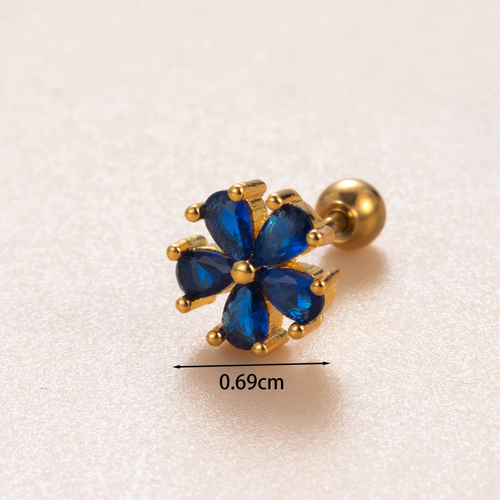 Boucles D'Oreilles Piercing Femme Simple Series Simple Flower En Cuivre Sans Placage, Avec Zircon. Image4