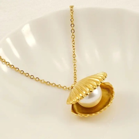 collier avec pendentif tortue simple en acier titane plaqué or  et perles artificielles pour femme, 1 pièce