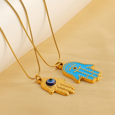 collier avec pendentif en acier titane plaqué or  pour femme, série classique, œil rétro