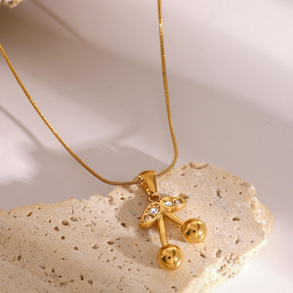 Collier Avec Pendentif En Forme De Plante Mignonne, Série Simple, En Acier Inoxydable Plaqué Or Et Zircone, Pour Femme h5Image2