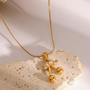Collier Avec Pendentif En Forme De Plante Mignonne, Série Simple, En Acier Inoxydable Plaqué Or Et Zircone, Pour Femme h5 Image2