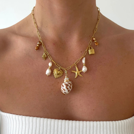 collier avec pendentif tortue de vacances en acier inoxydable plaqué or  pour femme, série simple, 1 pièce 2