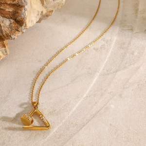 Collier Avec Pendentif Géométrique En Acier Inoxydable Plaqué Or  Pour Femme, Série Simple Et Décontractée, 1 Pièce h5 Image3