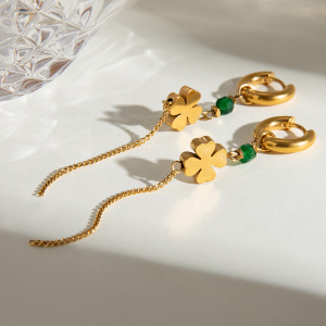 1 Paire De Boucles D'Oreilles Pendantes Géométriques Élégantes En Acier Inoxydable Plaqué Or  Avec Pierres Naturelles Pour Femmes h5 Image5