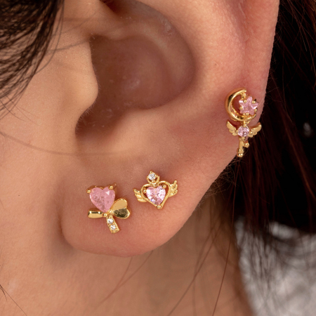 Boucles d'oreilles piercing pour femme, 1 pièce, série Simple Heart, en acier titane sans placage, avec zircon.