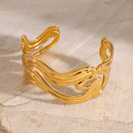 Bracelet manchette étanche en acier inoxydable doré (1 pièce)