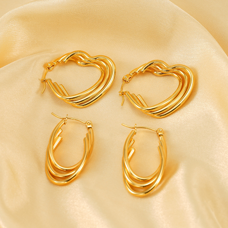 1 paire de boucles d'oreilles créoles géométriques quotidiennes en acier titane plaqué or  de la série simple