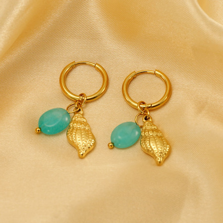 1 paire de boucles d'oreilles pendantes tortue en acier inoxydable plaqué or  et pierre naturelle pour femme