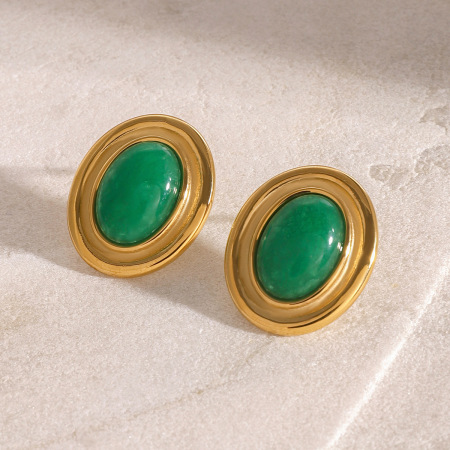 1 paire de boucles d'oreilles à tige géométriques rétro de luxe, plaquées or , avec pierres précieuses artificielles pour femmes 2