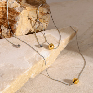 Collier Avec Pendentif Géométrique Simple En Acier Inoxydable Plaqué Or  Pour Femme, 1 Pièce h5 Image5
