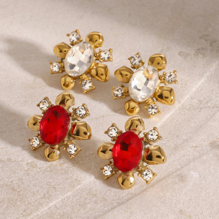 1 paire de boucles d'oreilles à tige en acier inoxydable plaqué or  avec zircons pour femme, style rétro, série romantique