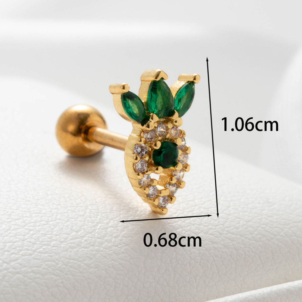Boucles D'Oreilles Piercing Femme Simple Series Simple Plant En Acier Titane Sans Placage, Avec Zircon. Image4