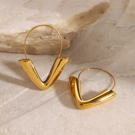 1 paire de boucles d'oreilles créoles géométriques décontractées en acier inoxydable plaqué or  pour femmes