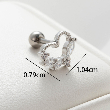 Boucles d'oreilles piercing pour femme, 1 pièce, série Simple Heart, en acier titane sans placage, avec zircon. 2
