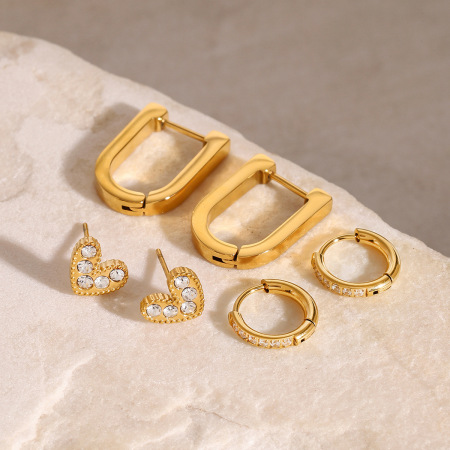 Ensemble de boucles d'oreilles simples en forme de cœur, en acier inoxydable étanche, couleur or, pour femme