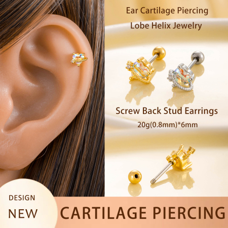 Boucles D'Oreilles Piercing Pour Femme, 1 Pièce, Série Simple Heart, En Acier Titane Sans Placage, Avec Zircon.