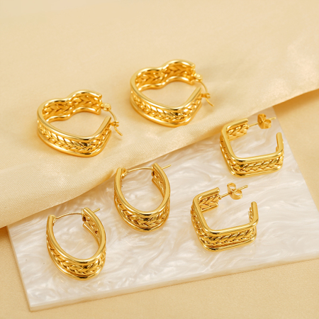 1 paire de boucles d'oreilles créoles simples géométriques en acier inoxydable plaqué or pour femme