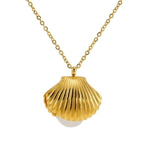Collier Avec Pendentif Tortue Simple En Acier Titane Plaqué Or  Et Perles Artificielles Pour Femme, 1 Pièce h5 Image4