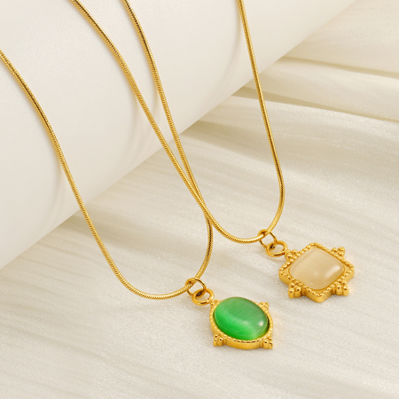 collier avec pendentif géométrique sexy en acier inoxydable plaqué or  et pierre naturelle, série simple, 1 pièce 2