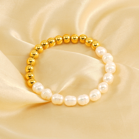 bracelet simple en acier titane plaqué or  avec perles pour femme, série simple