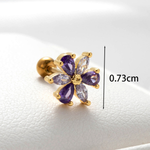 Boucles D'Oreilles Piercing Femme Simple Series Simple Flower En Acier Titane Sans Placage, Ornées De Zircon. h5 Image4