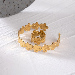 Bracelet Simple En Acier Inoxydable Plaqué Or Pour Femme, Motif Fleur Rétro, 1 Pièce h5 Image4