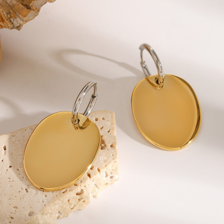1 paire de boucles d'oreilles pendantes géométriques quotidiennes en acier inoxydable plaqué or  pour femme