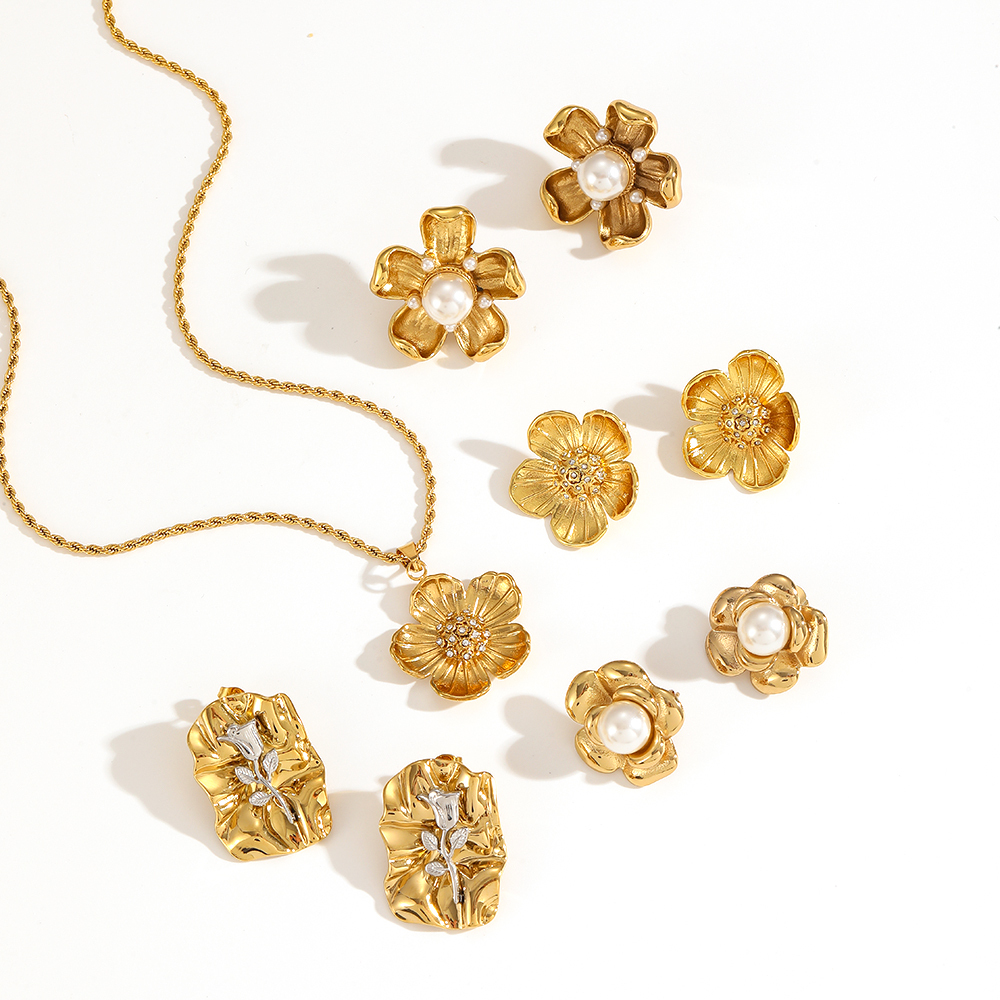 1 Paire De Boucles D'Oreilles À Tige Élégantes En Acier Inoxydable Plaqué Or  Avec Perles Artificielles Pour Femme, Série Classique Image3