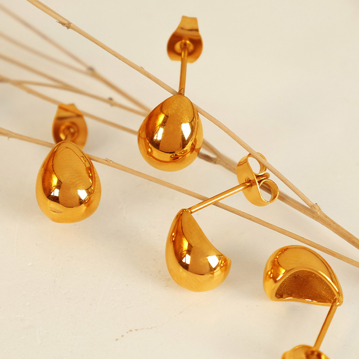 1 Paire De Boucles D'Oreilles À Tige Classiques En Acier Inoxydable Plaqué Or  Pour Femme, Série Simple Image5