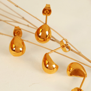 1 Paire De Boucles D'Oreilles À Tige Classiques En Acier Inoxydable Plaqué Or  Pour Femme, Série Simple h5 Image5
