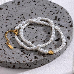 Collier De Perles Rétro En Acier Inoxydable Plaqué Or , Série Classique, Perles Artificielles Pour Femmes h5 Image4
