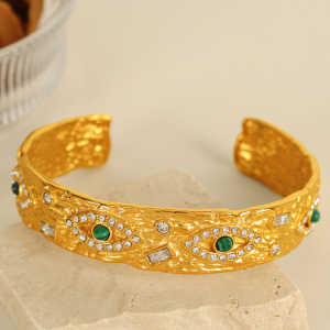 Bracelet Pour Femme En Acier Inoxydable Plaqué Or Avec Zircons, Série Classique, Œil Rétro h5 Image8