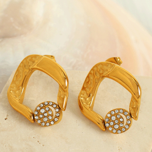 1 Paire De Boucles D'Oreilles Puces Pour Femme, Style Rétro Géométrique Classique, En Acier Inoxydable Plaqué Or Et Strass. h5 Image6